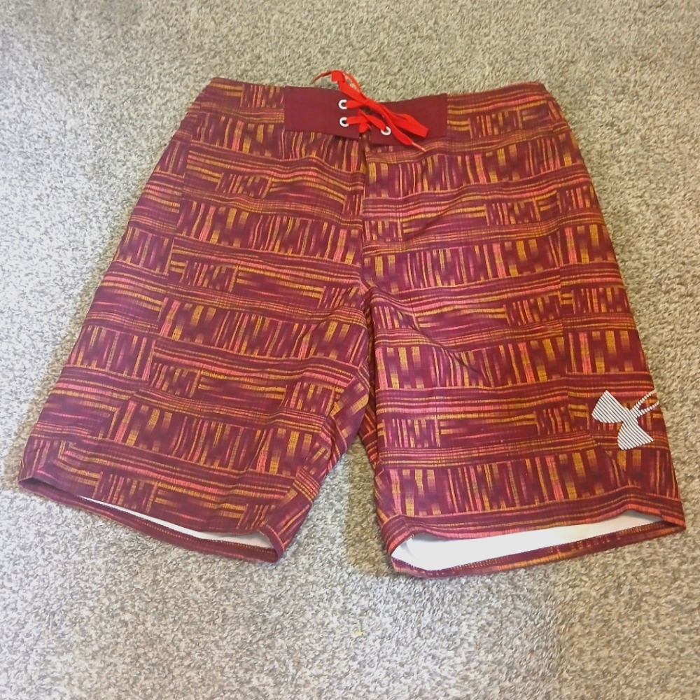 Under Armour Red and Yellow Board Shorts